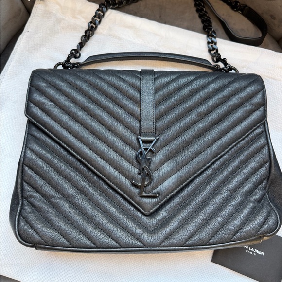 Yves Saint Laurent Handbags - Saint Laurent Matelasse Chevron Monogram Large College Satchel Black